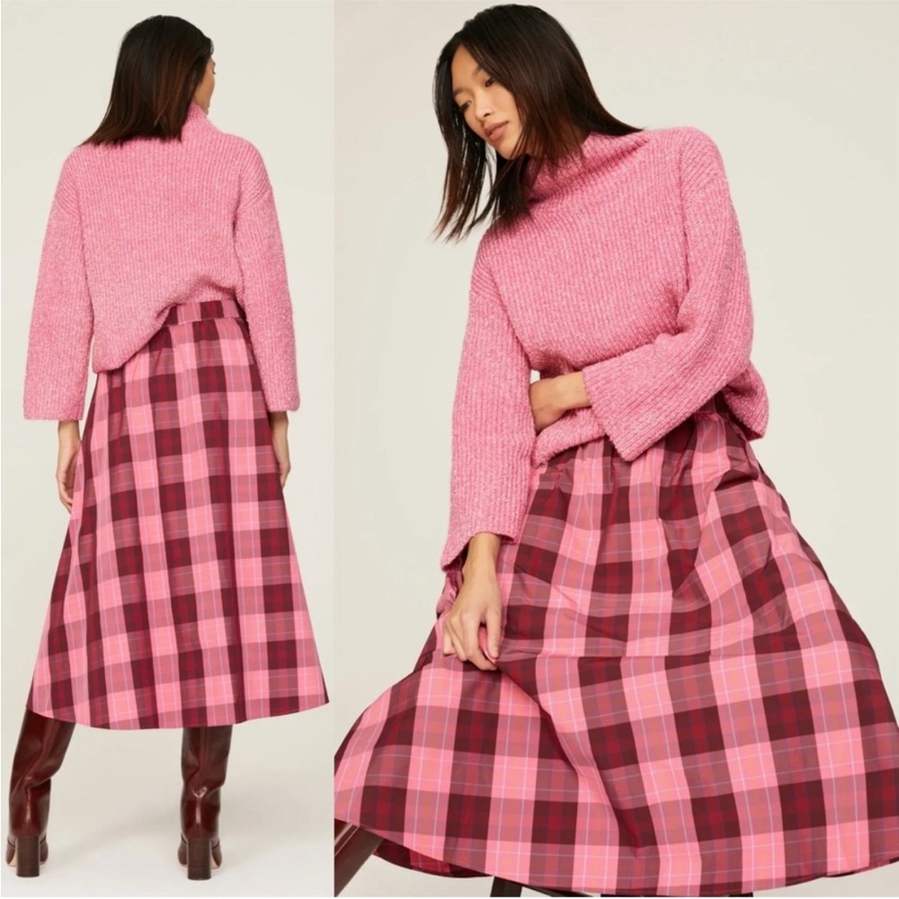 ❤️ Kate Spade - Greenhouse Plaid Midi Skirt Pink Multi XL